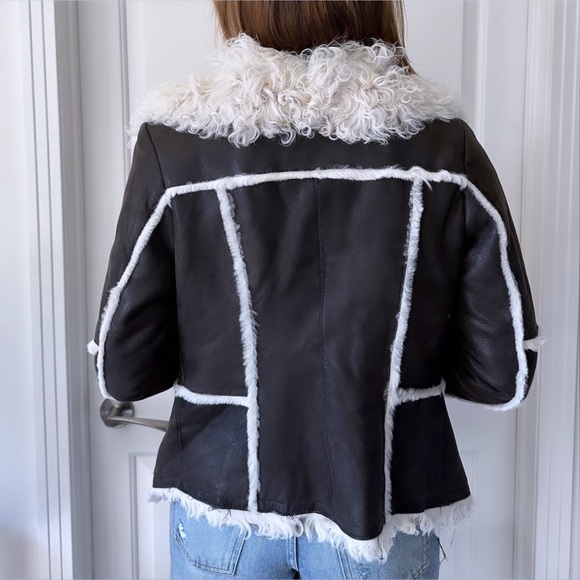 Amazing Dark Brown Fur Leather Short Coat Jacket Winter Spring Fall Vintage - Picture 3 of 7